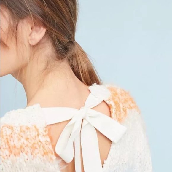 Anthropologie Meadow Rue Kennedy Striped Eyelash Sweater Cream Orange Gray XS - Picture 3 of 8